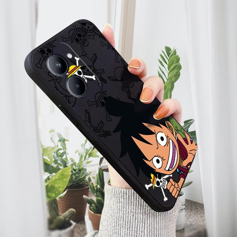 Zajímavý kryt na telefon Luffy pro iPhone 15 14 13 12 11 Samsung Galaxy S23 S22 A52 A52S Měkký kryt se čtvercovým designem z tekutého silikonu s plnou ochranou