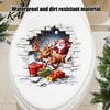 Funny Gift for Christmas Santa Claus Toilet Sticker, Elk And Box Print, 3D Waterproof PVC Wall Clings Decal, Removable Sticker Bathroom Festive Decals