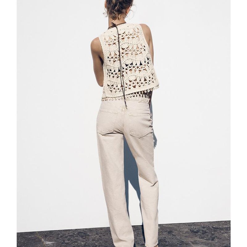 Summer New Product Women's Clothes Seaside Vacation Style Shell Trim Sleeveless Cardigan Knitting Vest Jacket 2142054