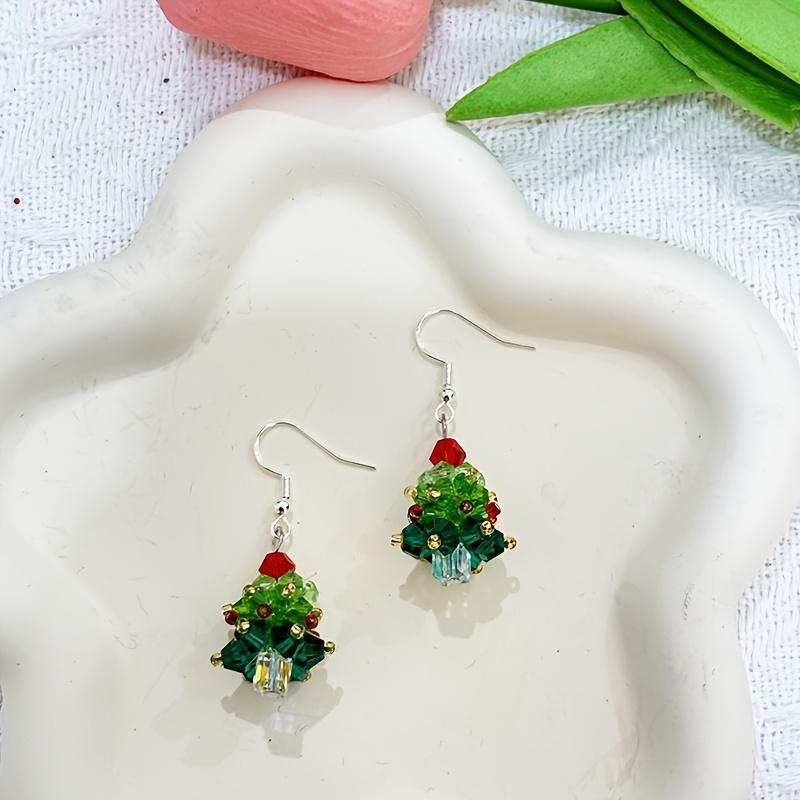 

Женские элегантные серьги-подвески в виде рождественской елки с бусинами - Зеленые и красные праздничные украшения для вечеринки с крючком, Повседневные серьги-подвески для особого случая для женщин зелёный