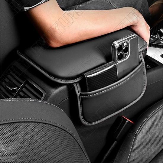Black Car Armrest Cushion Cover Center Console Box Pad  Leather+Sponge Universal