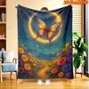 1pc 1pcs Moonlit Night Butterfly & Sea of Flowers Blanket - Soft Flannel Suitable for All Seasons, Bedspread/Throw, Machine Washable Polyester Bedding