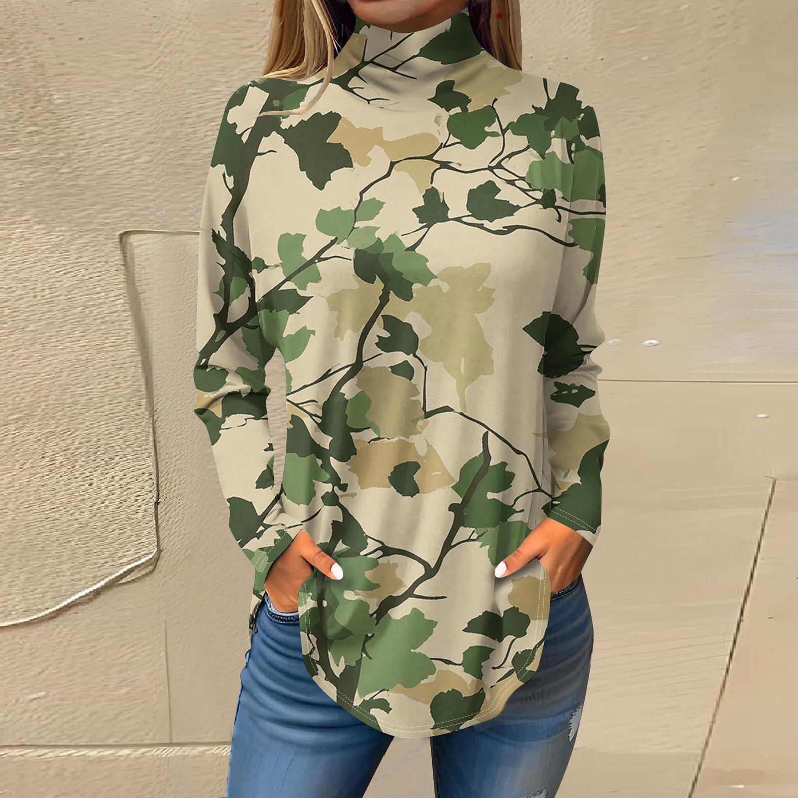 

Жіночі футболки для осені Повсякденні сорочки з довгими рукавами Світшоти Однотонні пуловери з високим горлом M