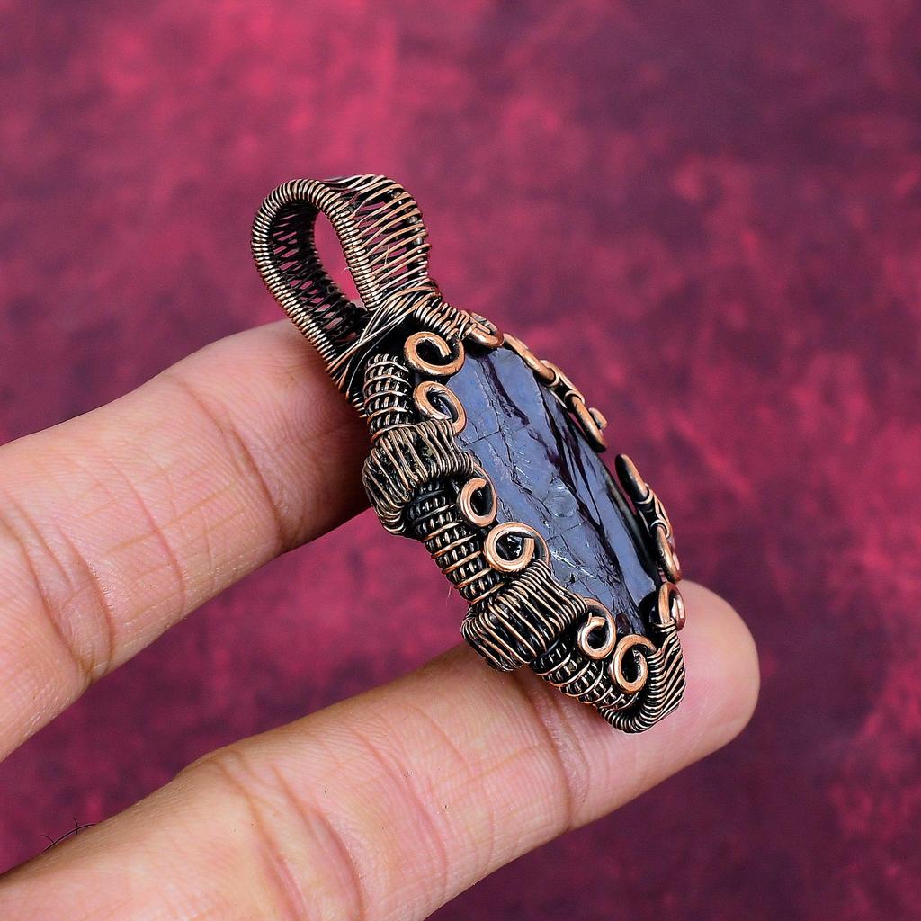 Shungite Rough Pendant Copper Wire Wrapped Handmade Pendant Gemstone Jewelry