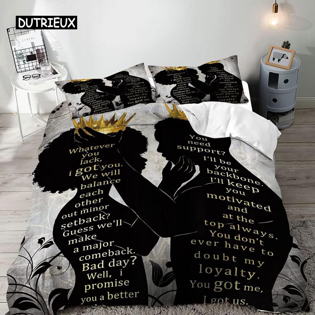 African American Black Lovers Duvet Cover Black Couple Soft Bedding Collection ValentineS Day Comforter Cover Collection Bedroom Decoration