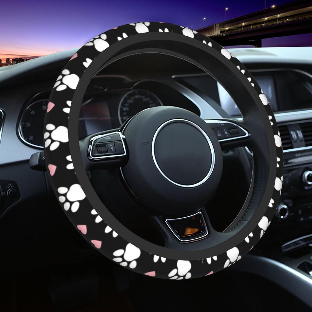 Blue Yellow Galaxy Paw Prints Steering Wheel Cover Pretty Puppy Pet Steering Wheel Protector 14.5-15 Inch Car Accessories