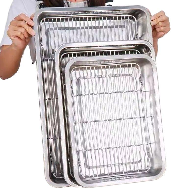 Edelstahl-Schale mit Ölauffang-Gitterrost und Abtropf-Grillpfanne