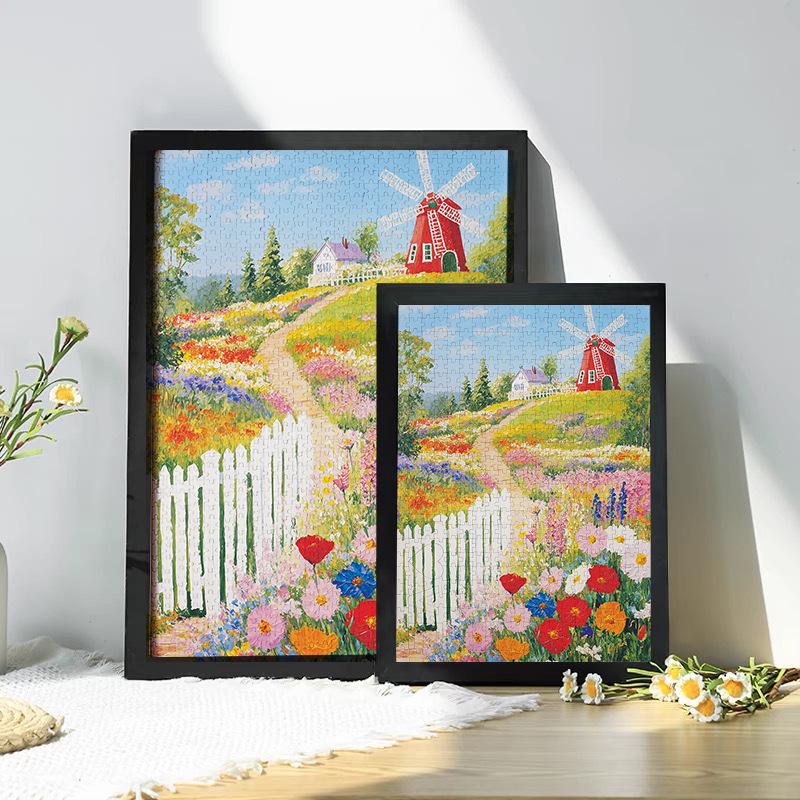1000-Piece Wooden Jigsaw Puzzle: Windmill Town Illustration - Perfect Holiday Gift for Friends & Stress Relief