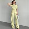 2025 Summer, Europe and the United States Close the Waist and Look Thin, Loose and Comfortable, Slanted Shoulder Commuting, Round Neck Short-sleeved 