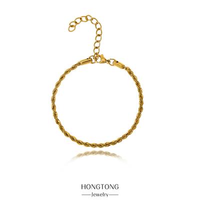 Unisex 18k Gold-Plated Stainless Steel Cuban Necklace/Bracelet, 2-5mm Twisted Chain