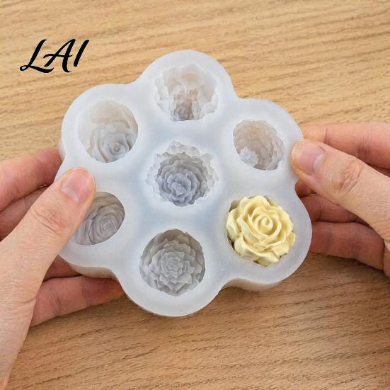 Easy Clean Silicone Molds Rose Peony Mold 7 Cavities Baking Mold for Making Cake Home Chocolate Candle Soap Non Stick Flexible Pastry Jelly Pudding