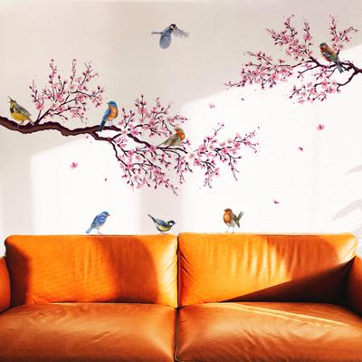 Vogel-Pfirsichblüten-Tapete, Wohnzimmer, Schlafzimmer, Hintergrund, Raumdekoration, Wandaufkleber, selbstklebender Wandpapieraufkleber