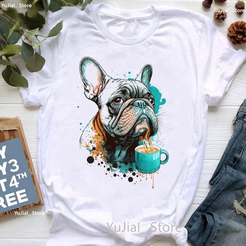 Unisex Cute French Bulldog Puppy Print T Shirt Girls Funny White Tshirt Women Harajuku Kawaii Dog Lover T-Shirt Female