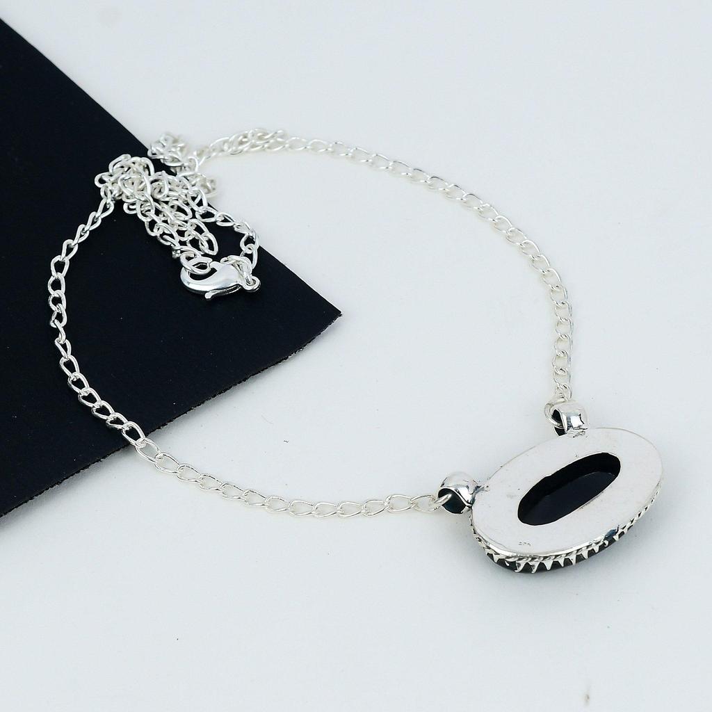 Kamień Czarny Onyks Ręcznie Robiony Naszyjnik ze Srebra Próby 925 Naturalny Czarny Onyks Ręcznie Robiona Biżuteria Naszyjnik Dla Kobiet Naszyjnik Dla Niej