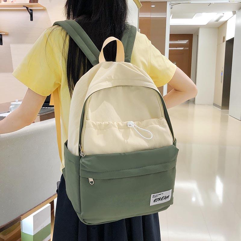 Large Capacity Nylon Women's Backpack Color Contrast Travel Backpack Student Lightweight Schoolbag