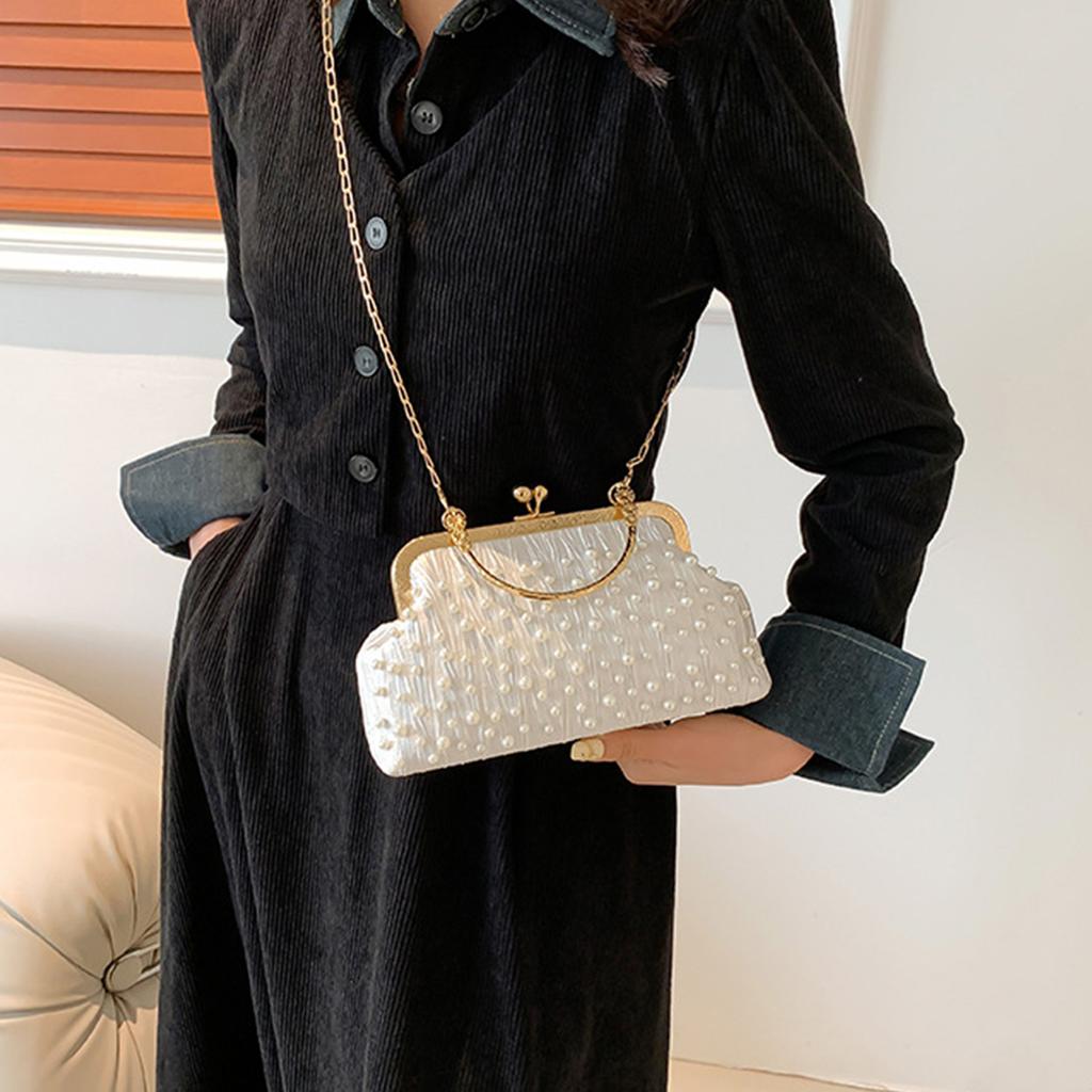 Faux Pearl Shoulder Bag Exquisite Decorative Stylish Handbag Portable Lightweight Women Fashionable Shoulder Handbag