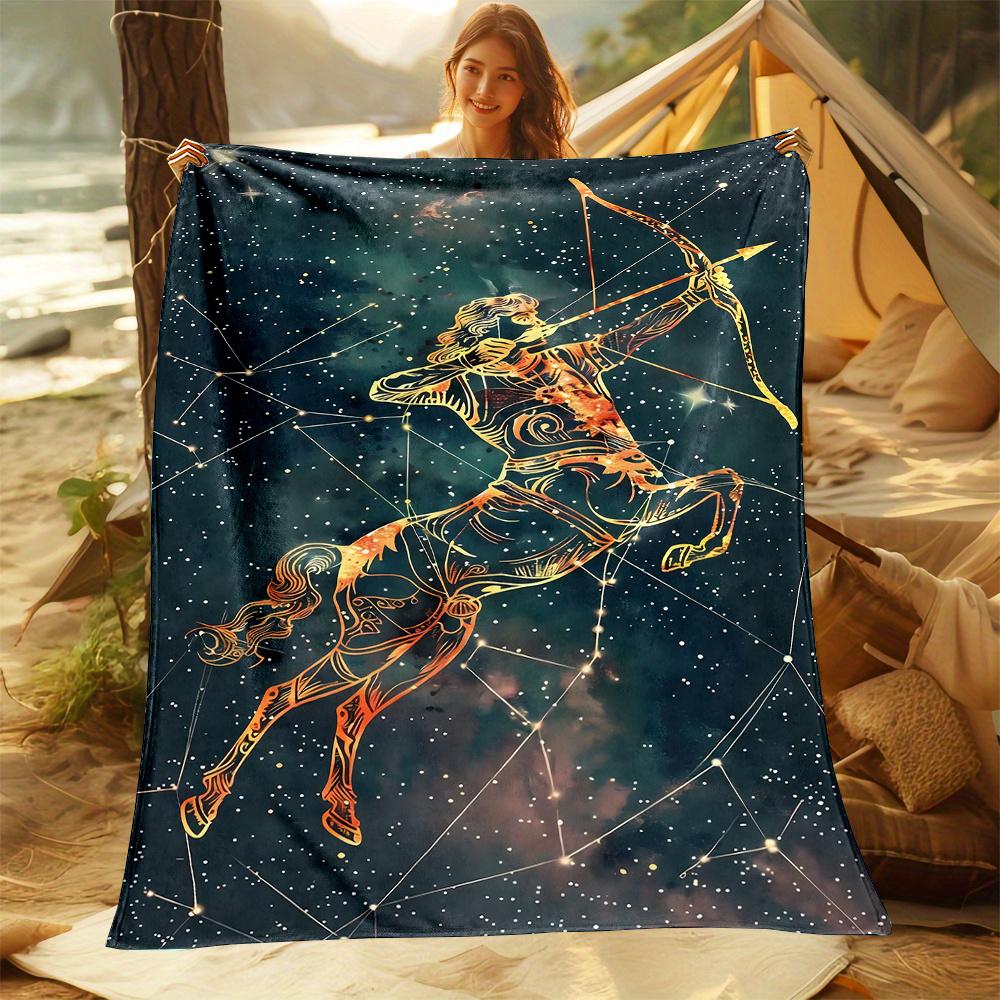 Starry Night Zodiac Sagittarius Flannel Printed Blanket Suitable for All Seasons Suitable for Living Room Office Sofa and Travel