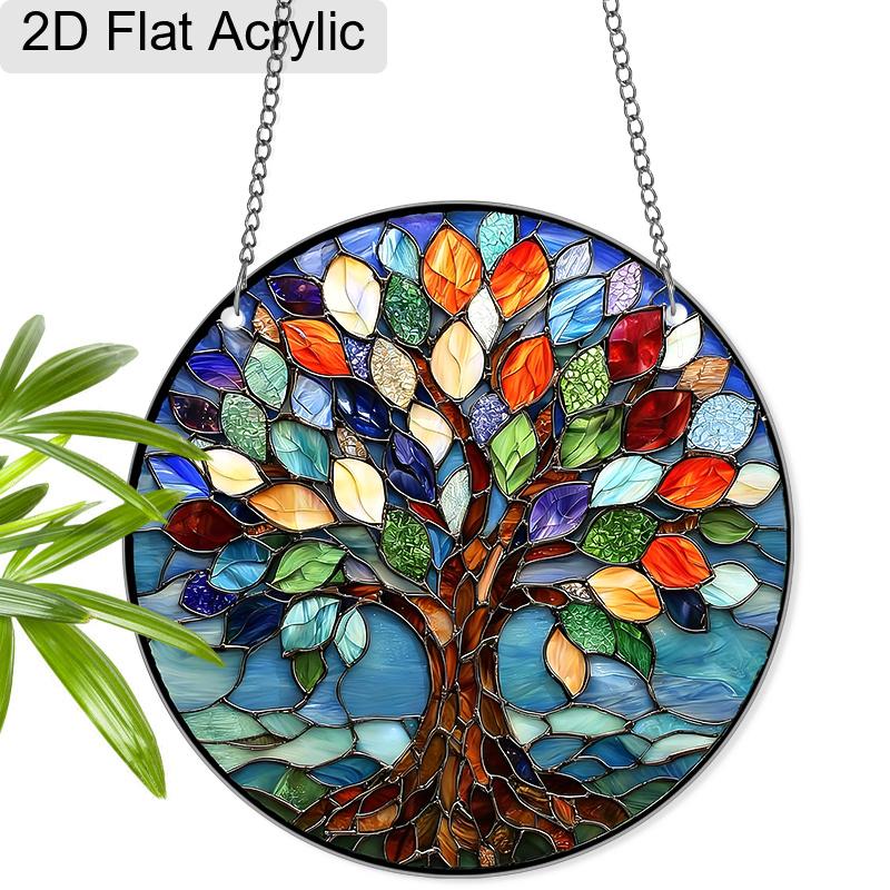 Acrylic Colorful Tree of Life Suncatcher Stained Glass Effect Window Hanging Ornament Spiritual Home Decor Gifts