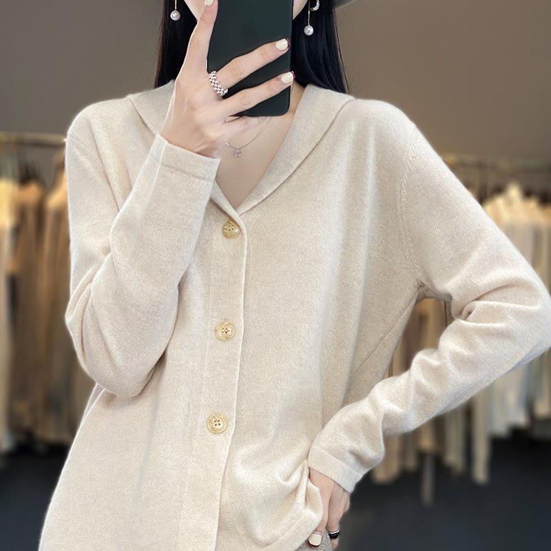 Women's 100% Cashmere V-Neck Loose Knit Cardigan Sweater for Autumn/Winter