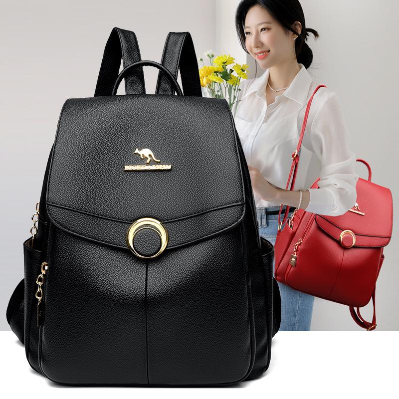 Stylish 2024 Korean Soft Leather Backpack: Versatile, Large-Capacity Travel & School Bag for Women.
