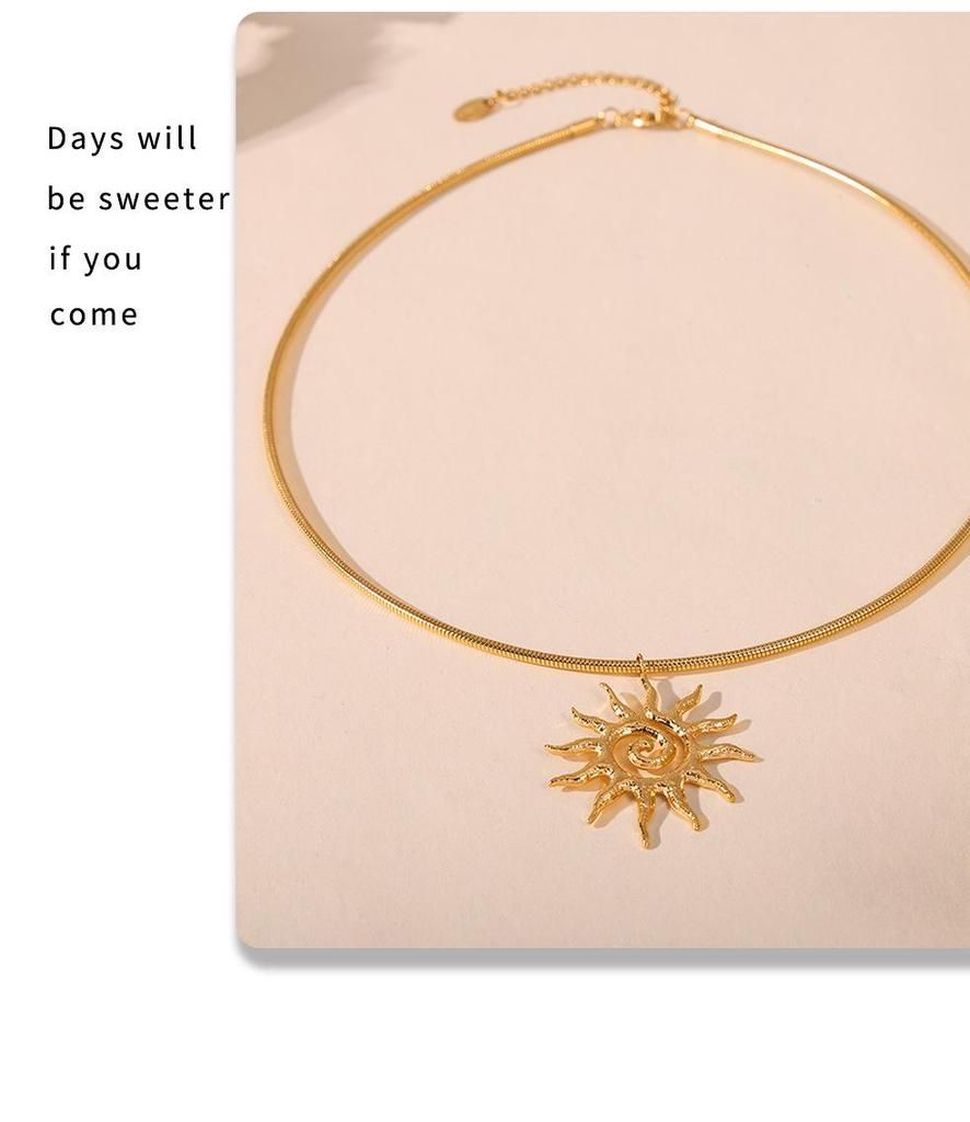 18k Gold-Plated Titanium Spiral Sun Pendant Necklace & Earrings Set