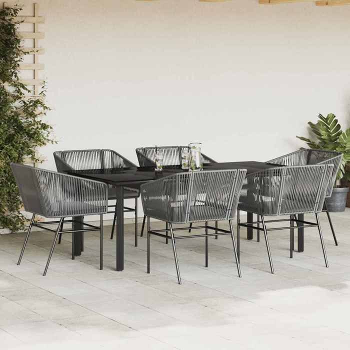 VidaXL Garden Dining Set Cushions 7 Pcs Grey Poly Rattan Glass, Outdoor Dining Set 3334630