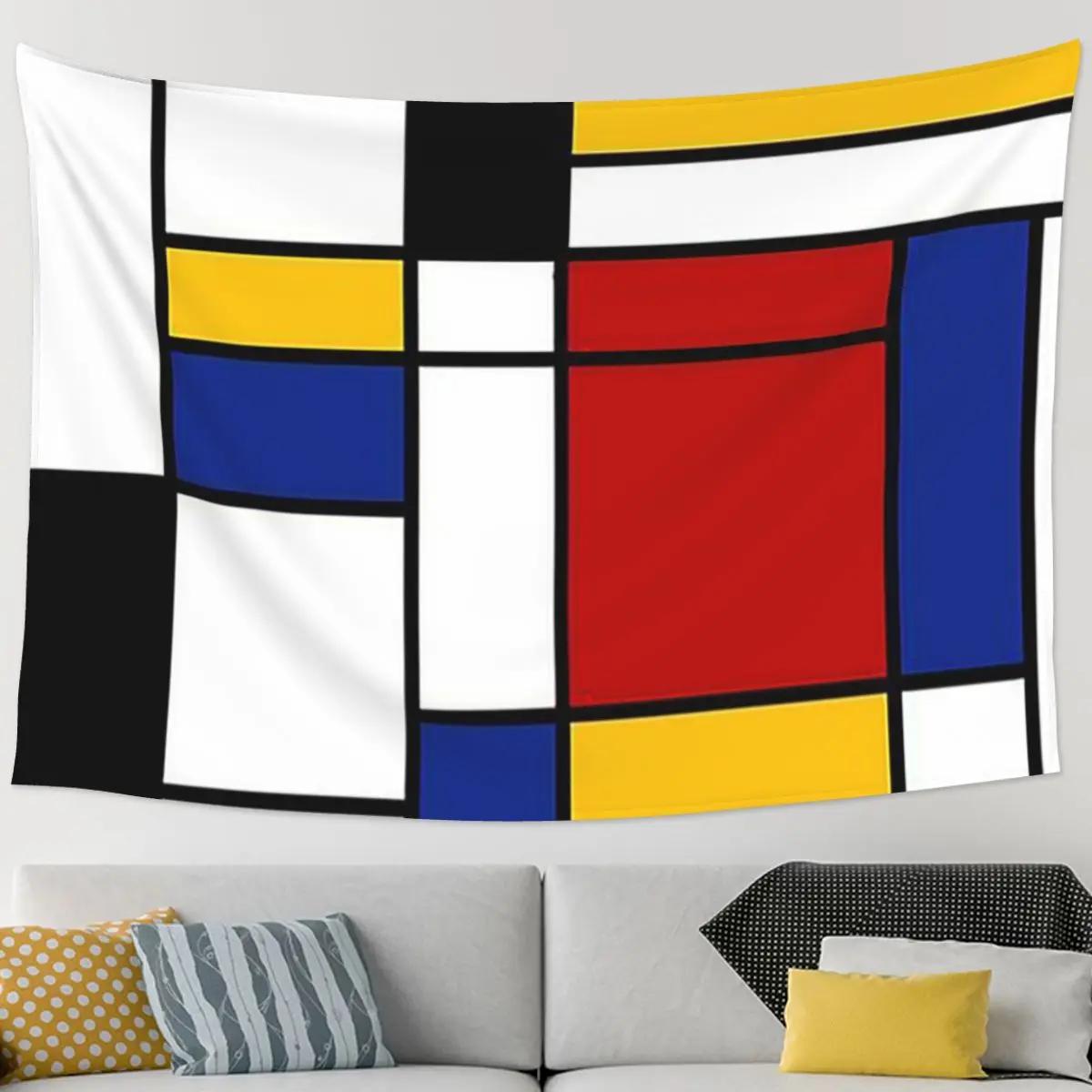 VIKAMA Mondrian Geometric Color Block Tapestry Modern Abstract Art Minimalist Nordic Style Living Room Decoration 74x94cm(29x37in)