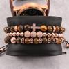 European Punk Zirconia & Tiger Eye Woven Bracelet Set for Couples