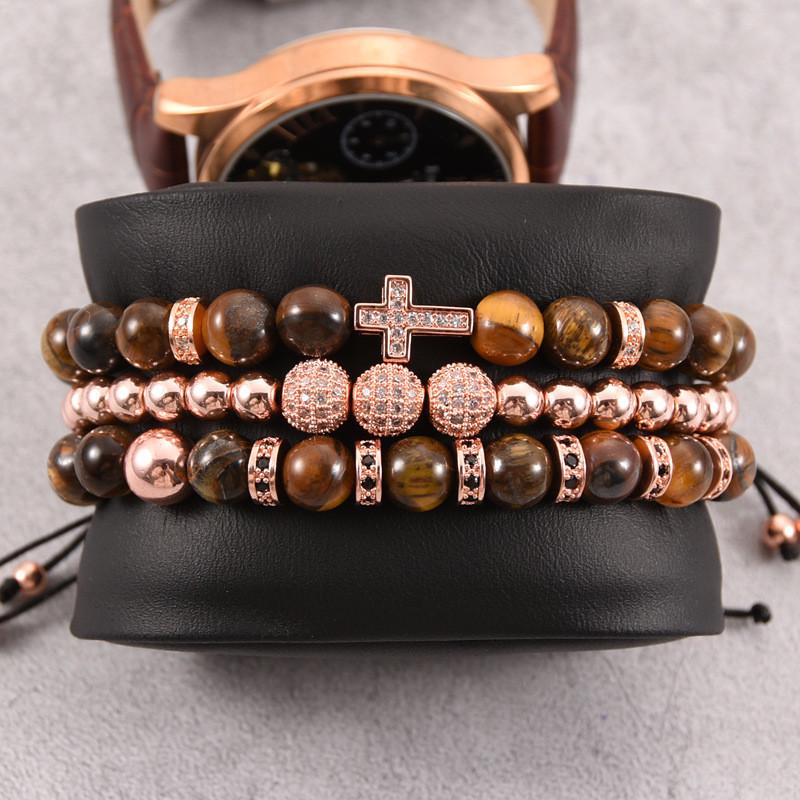 European Punk Zirconia & Tiger Eye Woven Bracelet Set for Couples