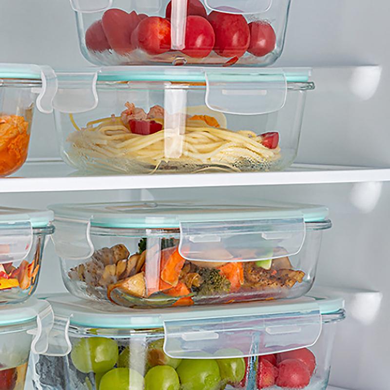 1/2/3 Fack Förtjockad Läckagesäker Mikrovågsugnssäker Matlåda Hög Borosilikatglas Bento-låda Med Lock Lufttäta Matlådor