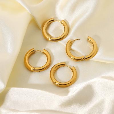 18k Gold Plated Stainless Steel Solid Hoop Earrings For Women Simple Classic Circle Earrings Accessories