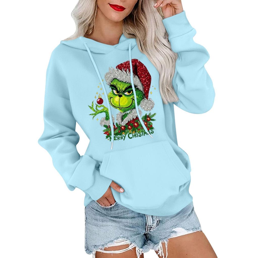 Women's Casual Comfortable Neck Hooded Long Sleeve Christmas Print Warm Sweatshirt