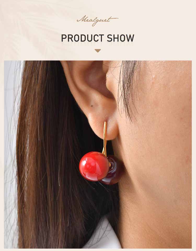 Sweet Cherry Earrings for Women, Stainlesss Steel Cherry Dangle Earring Kpop Jewelry Trendy Accessories