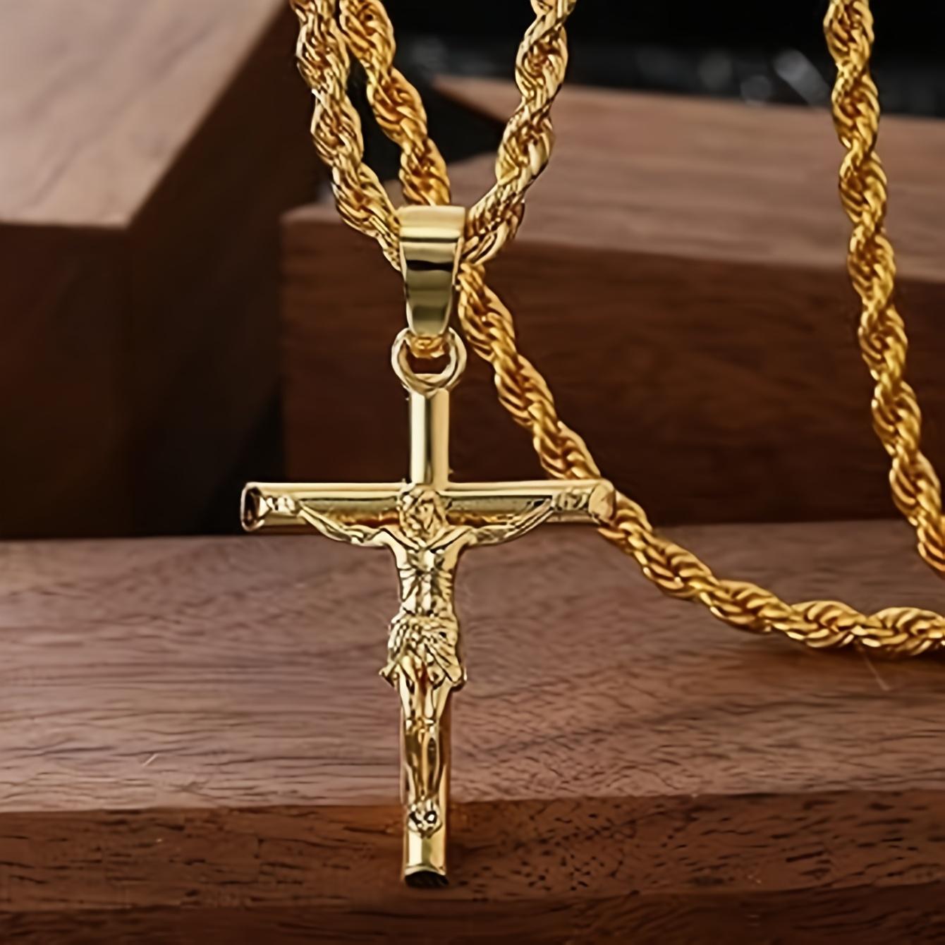 [YS Cross Necklace] Stainless Steel YS Cross Pendant Necklace - Hip-Hop Punk Style Jewelry for Men s Daily Wear золотистый