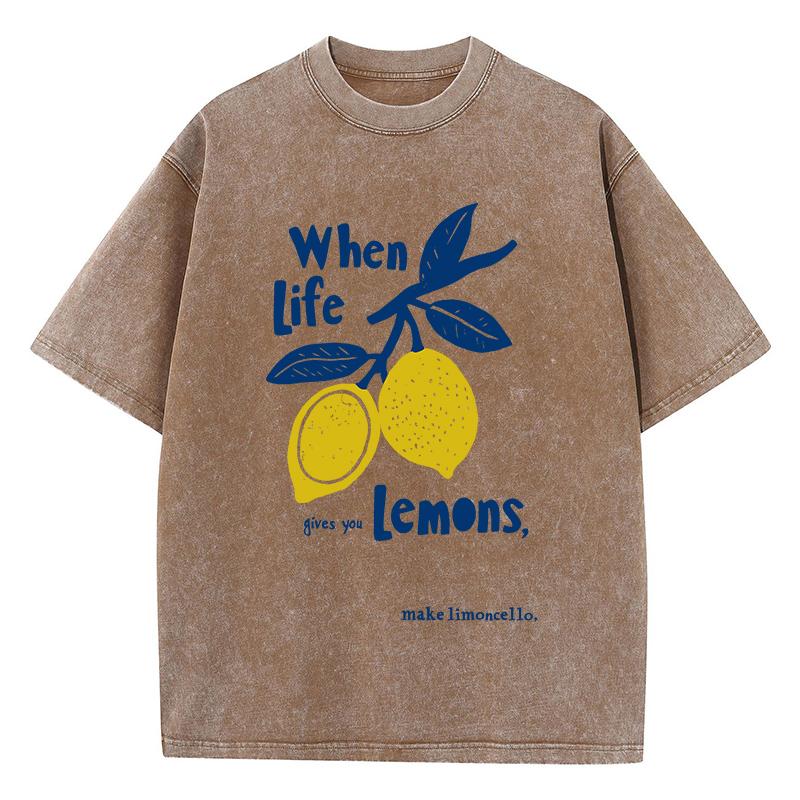 When Life Gives You Lemons Prints Washed T Shirts Women Cotton TShirt Distressed ONeck Comfortable Tops Summer Woman Clothes