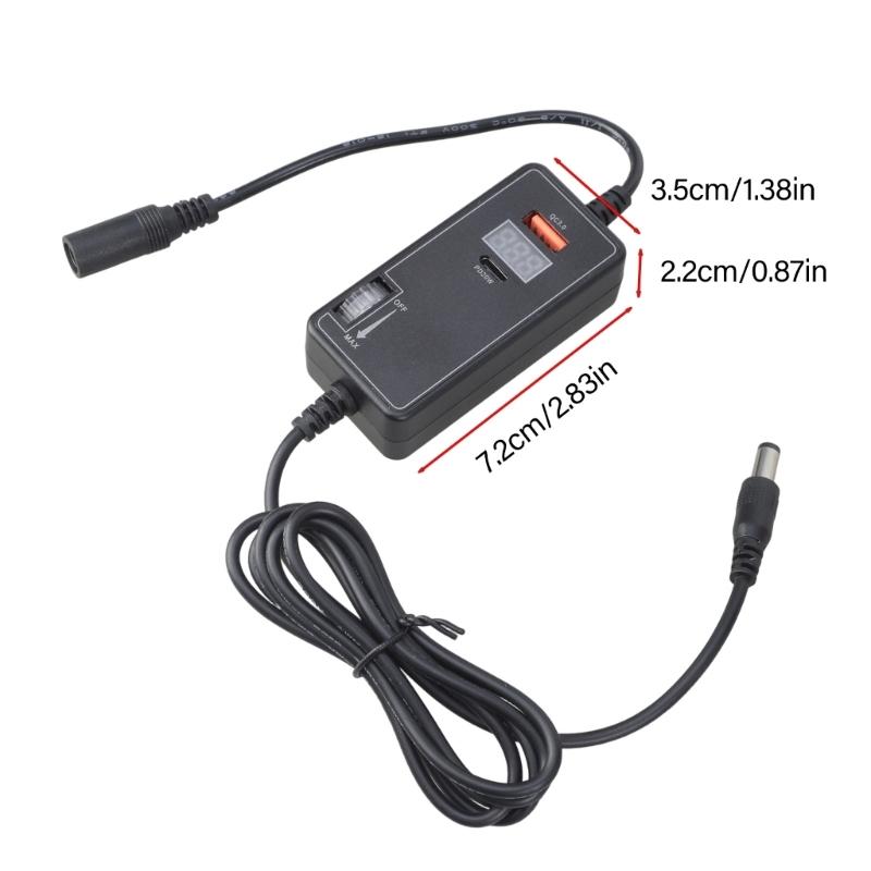 Adjustable 12V Charger 40W USB+20W Type C Port Voltage Meter Speed Regulator Wide Compatibility for Phones
