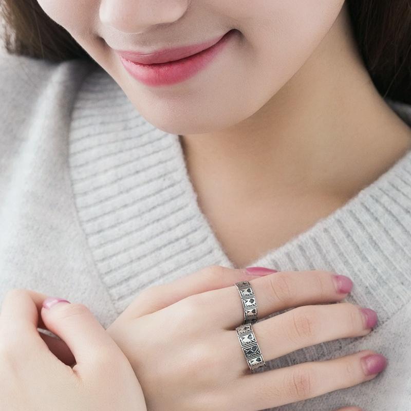 Buyee 925 Sterling Silver Couples Ring Finger Elegant Gray Poker Open Ring for Woman Men Unique Fashion Fine Jewelry Circle