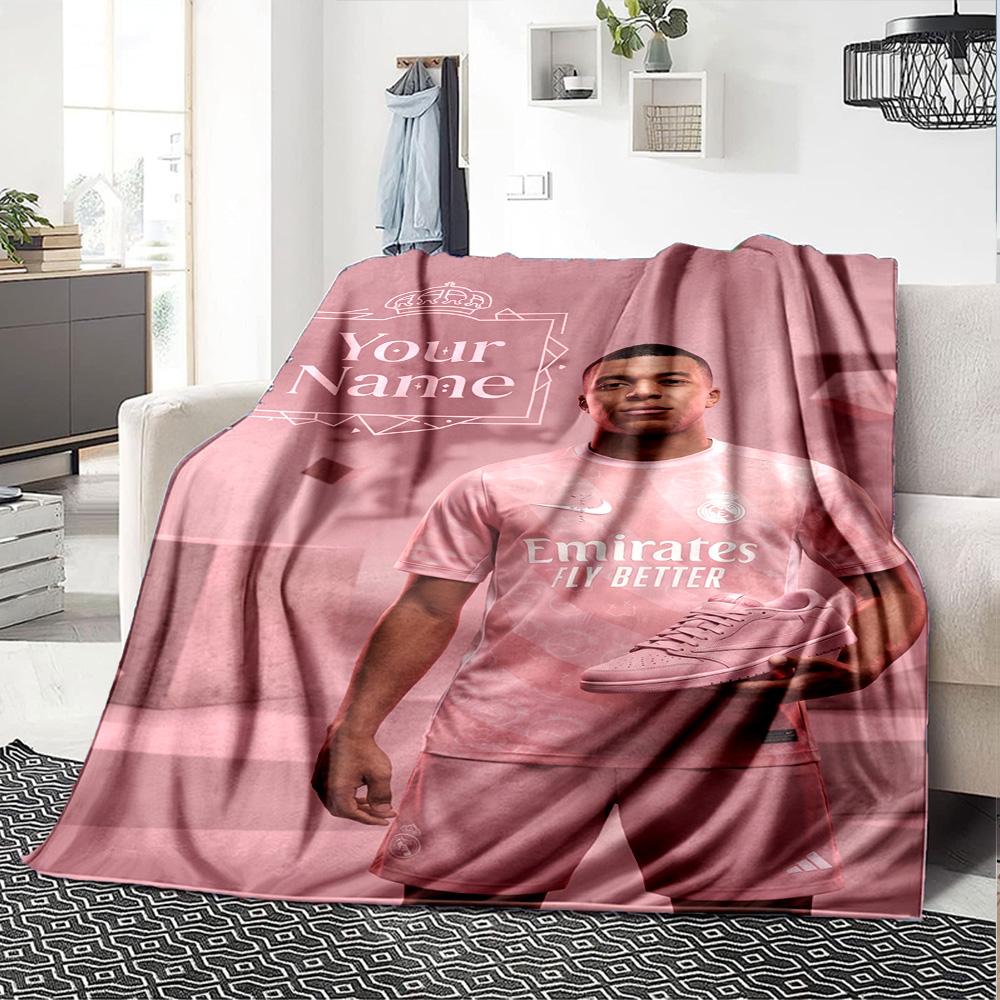 Mbappé Customize Text Blanket Gift Personalized Blanket Comfortable Versatile for Chair Seaside Living Room Bed Four Seasons Multipurpose