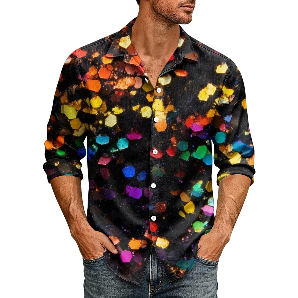 Tenue Sequin Disco Années 70 pour Homme Chemise à Sequins Coupe Festive Chemise Hawaïenne Nouvel An Boutonnée Chemise Chemise pour Homme Non-Repassage Vintage Chemise à Paillettes