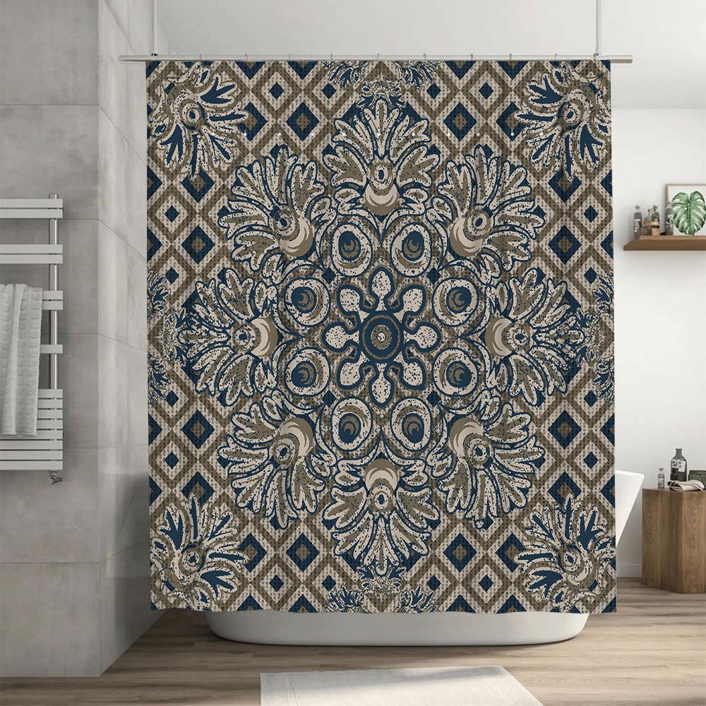 Vintage Blue Floral Shower Curtain Waterproof Home Decoration Bath Tub Decorations Bathroom Accessory Size 72X84 Inches