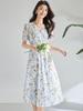 Spring/Summer Tulip Floral Puff Sleeve V-Neck Cotton Dress 29083