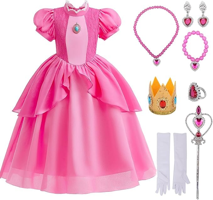 

Peach Princess Dress Halloween Cosplay Princess Dress Luxury Set Cosplay Costume Luxury Accessories Set Fancy Dress Recital Halloween Choice of розовый