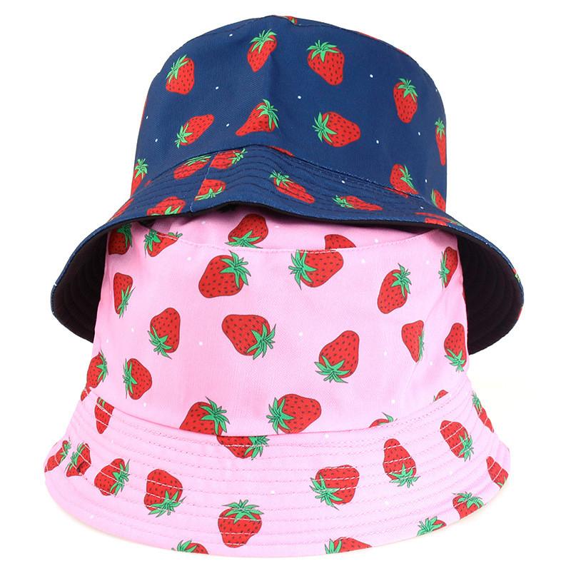 Sided Summer Double Strawberry Printed Fisherman Hat Outdoor Beach Cap Sunshade
