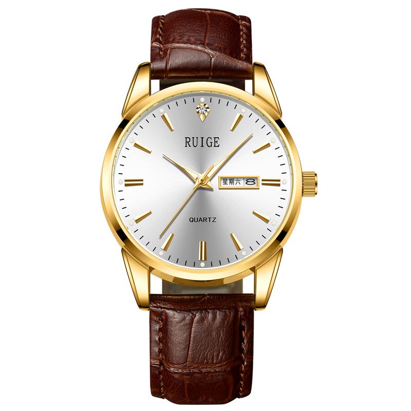 Men s Leather Strap Quartz Waterproof Trendy Watch пустого пространства