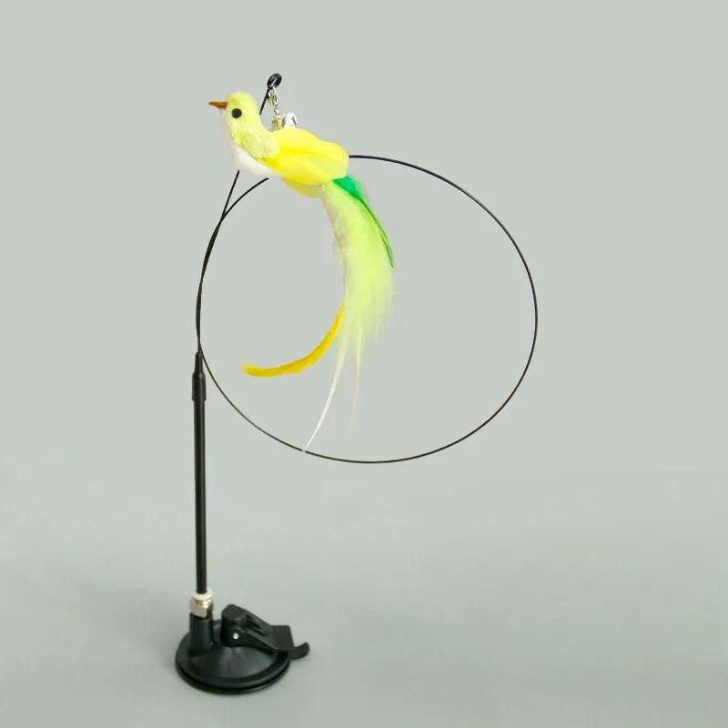 Cat Toys Interactive Handfree Cat Stick Playing Kitten Playing Teaser Wand Toy Suction Cup Bird/Feather Cat Wand Pet Supplies