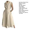 Women Dress Lapel Button A-line Big Swing Tight High Waist Sleeveless Pockets Formal