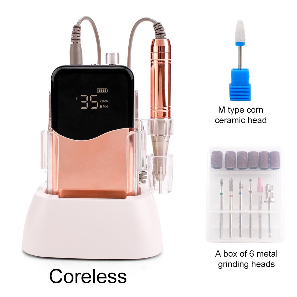 

BEPAN Coreless Motor Handle 35000RPM Portable Professional Nail Drill with Desktop Base 35K Cordless Battery Wireless Powerful Wave US рожевий колір золота