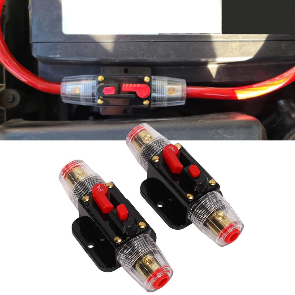 12 24V Inline Circuit Breaker, Lugs with Manual Reset Fuse Holder, Heat Shrink
