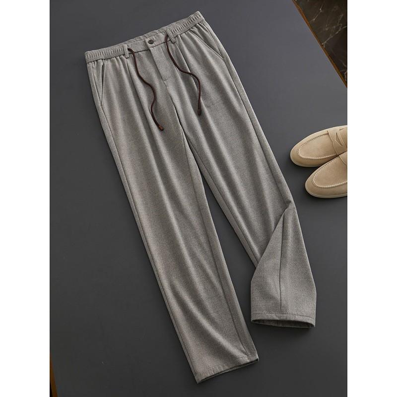 Mens Fall Straight Leg Casual Pants Wool Blend Relaxed Fit Mid Waist Trousers