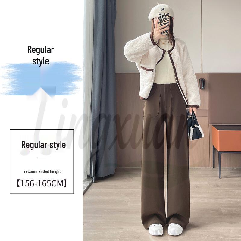 2026 Autumn/Winter Women's High-Waist Woolen Wide-Leg Floor-Length Pants